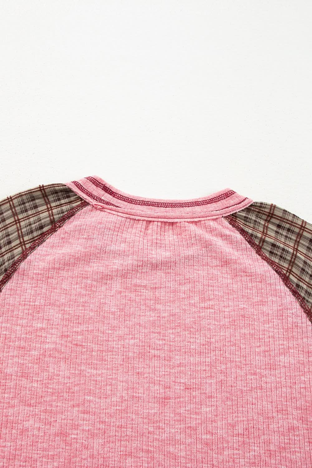 Fushia Mixed Print Patchwork Raglan Ribbed Knit Top - Love Salve
